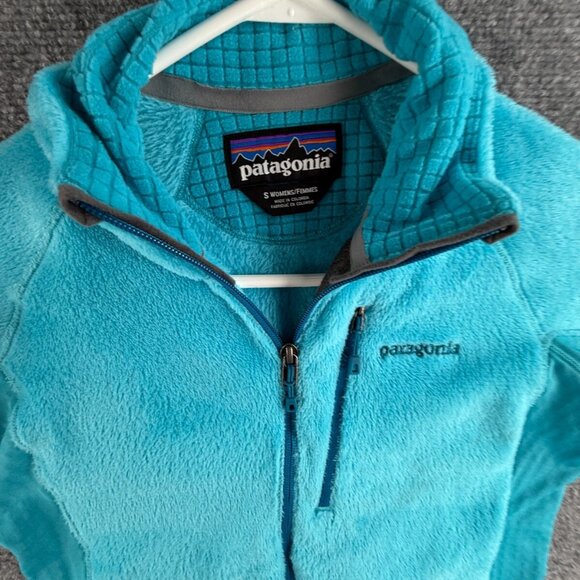 Patagonia Fleece Jacket Women Blue Fuzzy Soft Small Full Zip Pockets Logo Waffle - Picture 9 of 14